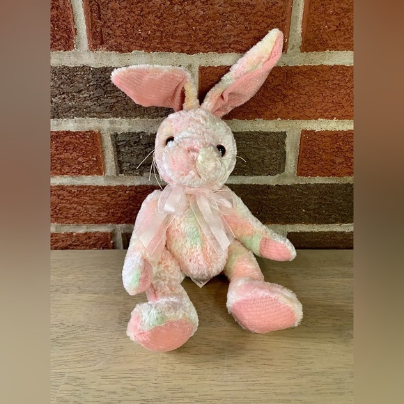 Fiesta Cuddle Plush Tie-Dyed Rabbit Pink Green Yellow Bunny Ear Tip to‎ Toe 11" - Picture 1 of 6